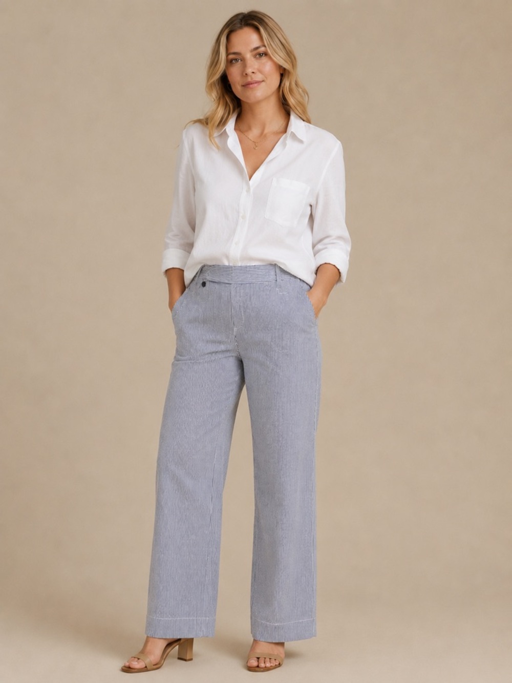 Banana Republic Classic Striped Women’s Martin Fit Pants - Navy/White Seersucker